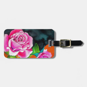 Rosa Rose mit orangefarbener Aquarellkunst Gepäckanhänger