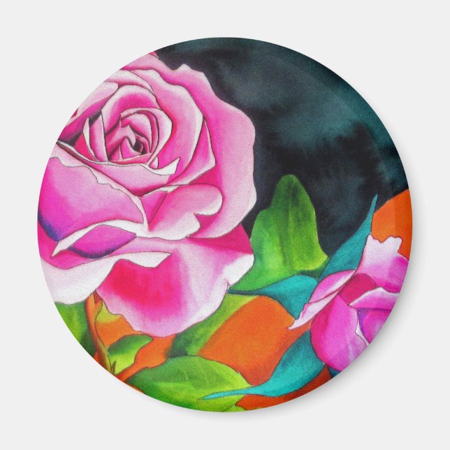 Rosa Rose mit orangefarbener Aquarellkunst Magnet (Vorne)