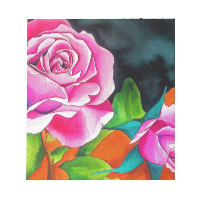 Rosa Rose mit orangefarbener Aquarellkunst Notizblock (Vorderseite)