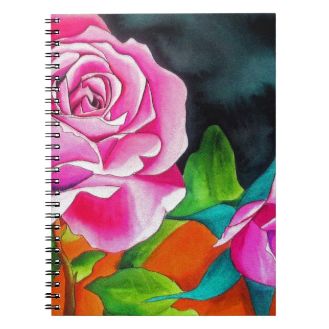 Rosa Rose mit orangefarbener Aquarellkunst Notizblock (Vorderseite)