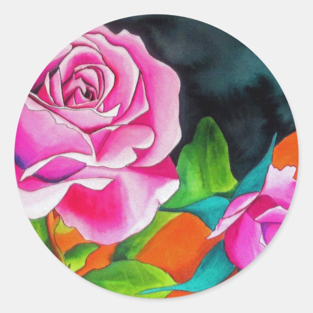 Rosa Rose mit orangefarbener Hochzeitskunst Runder Aufkleber (Vorderseite)