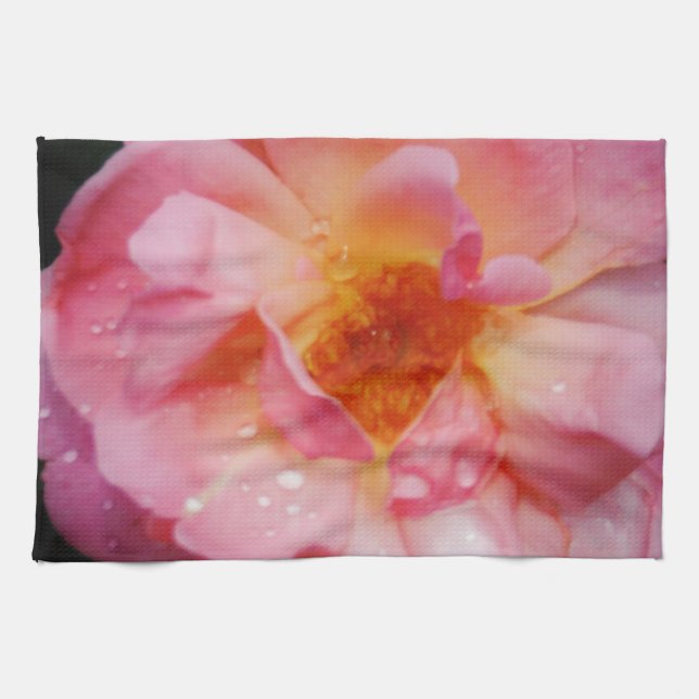 Rosa Rose mit schwarzem Hintergrund/ Taubenschlag Küchentuch (Horizontal)