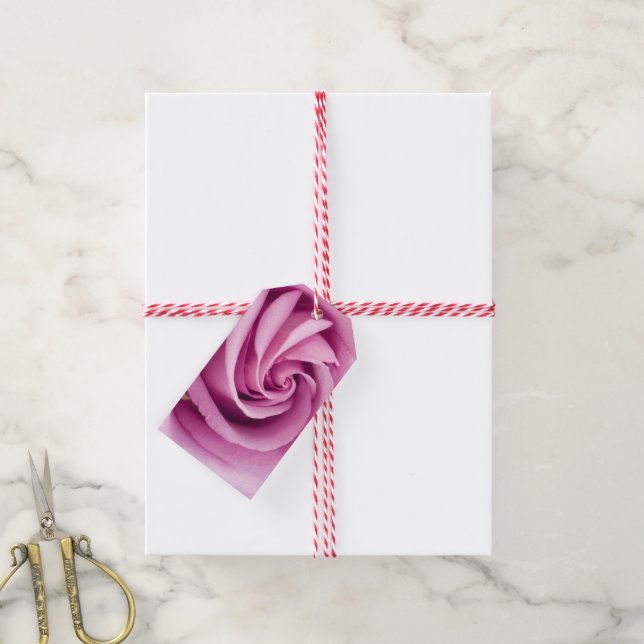 Rosa Rose nach Perfektion geklappt Geschenkanhänger (Mit Garn)