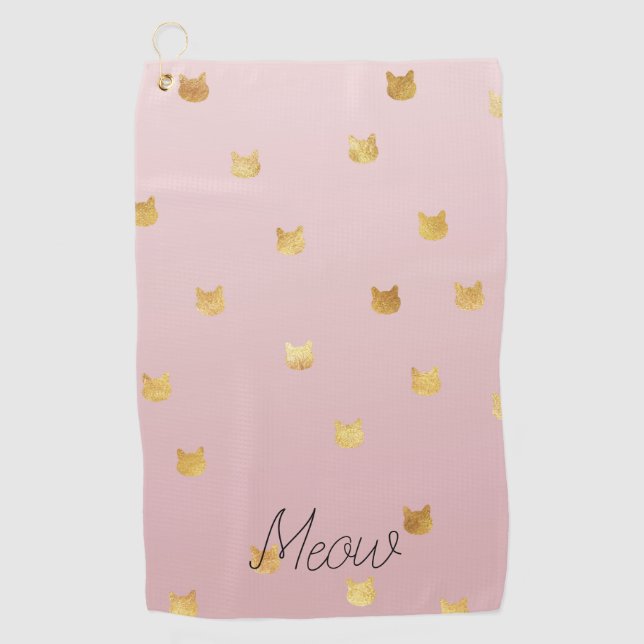 Rosa Rose Ombre Gold Cats Golfhandtuch (Vorderseite)