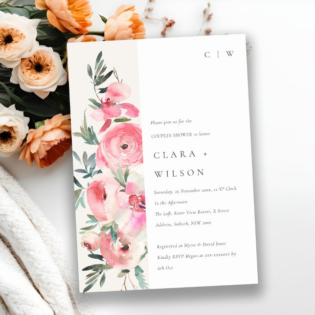 Rosa Rose Orchid Wasserfarbe Blumenpaare Dusche Einladung (Von Creator hochgeladen)