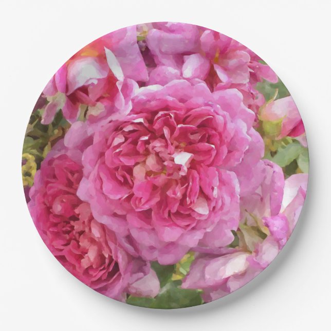 Rosa Rose Pappteller (Vorderseite)