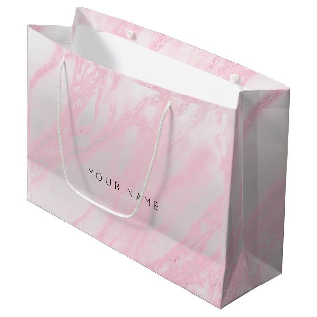 Rosa Rose Pastellblüte Marmor Metallic Geschenk Si Große Geschenktüte (Vorderseite Schrägansicht)