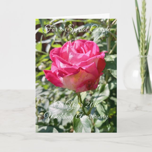 Rosa Rose Personalisiert 20. Hochzeitstag Karte (Vorderseite)