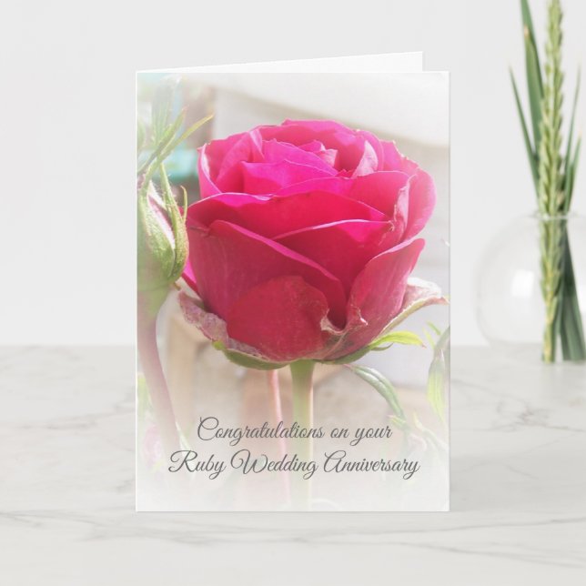 Rosa Rose Personalisiert 40. Hochzeitstag Karte (Vorderseite)