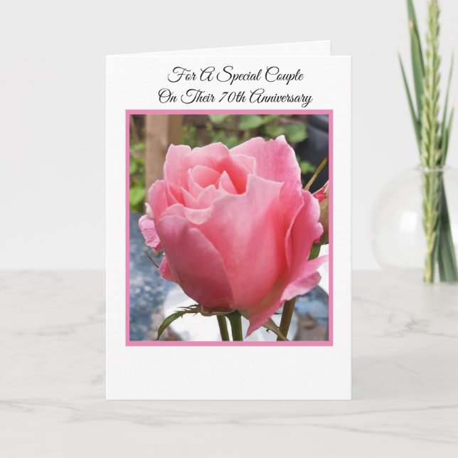Rosa Rose Personalisiert 70. Hochzeitstag Karte (Vorderseite)