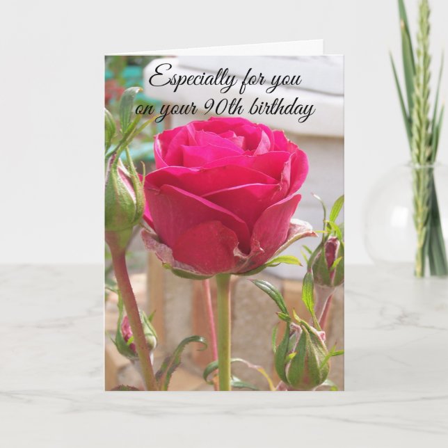 Rosa Rose Personalisiert 90. Geburtstag Karte (Vorderseite)