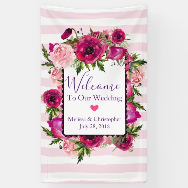 Rosa Rose & Poppy Blumenzwiebeln Willkommen Banner (Vertikal)