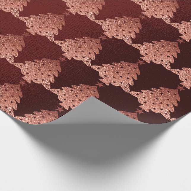 Rosa Rose Powder Gold Burgund Weihnachtsbaum Geschenkpapier (Ecke)