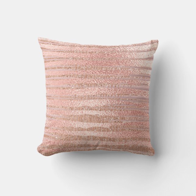 Rosa Rose Powder Gold Glitzer MetalliStripes Lines Kissen (Vorderseite)