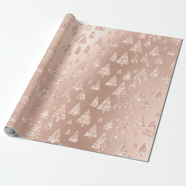 Rosa Rose Powder Gold Glitzer Weihnachtsbaum Geschenkpapier (Ungerollt)