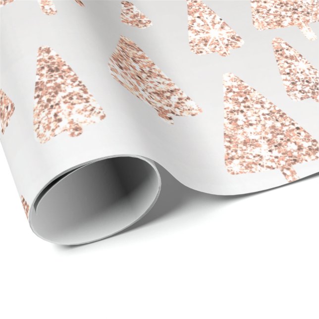 Rosa Rose Powder Gold Glitzer Weihnachtsbaum Grau Geschenkpapier (Rolleneckpunkt)
