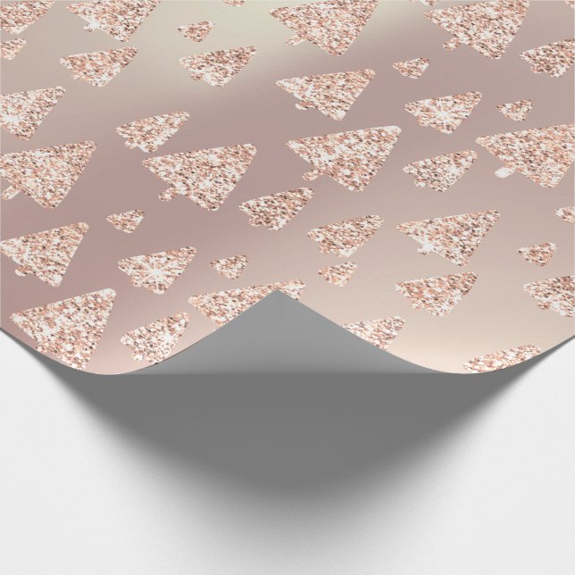 Rosa Rose Powder Gold Glitzer Weihnachtsbaum Metal Geschenkpapier (Ecke)