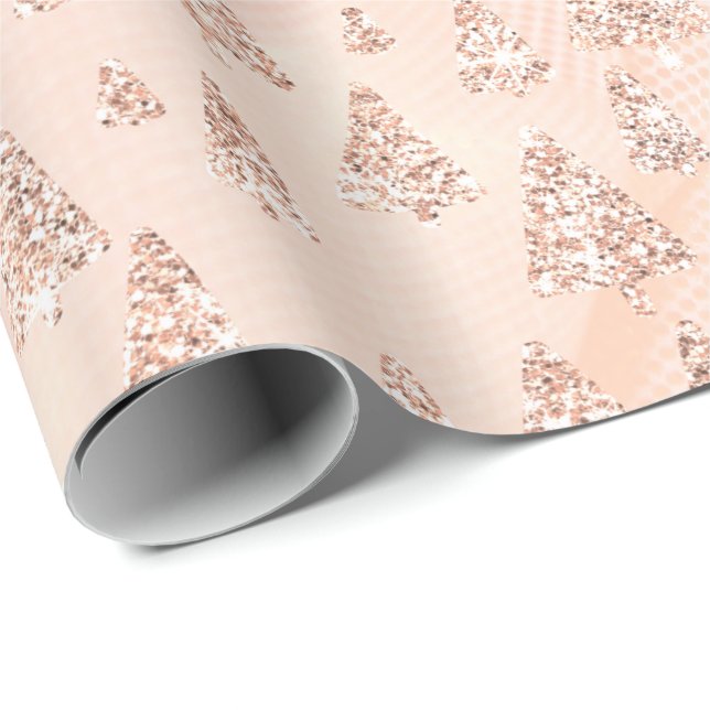 Rosa Rose Powder Gold Glitzer Weihnachtsbaum Rose  Geschenkpapier (Rolleneckpunkt)