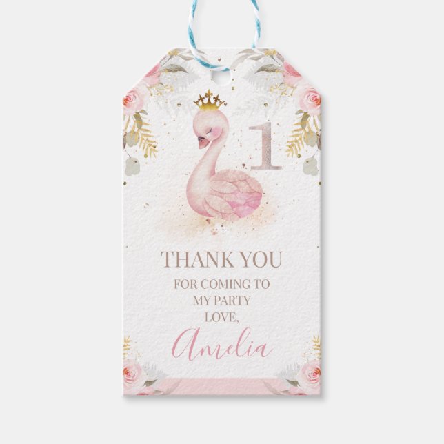 Rosa Rose Princess Swan 1. Geburtstag Geschenkanhänger (Vorderseite)