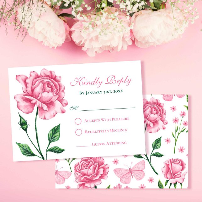 Rosa Rose Quinceañera Response Card RSVP Karte (Blush Pink Rose Quinceañera Response Card)