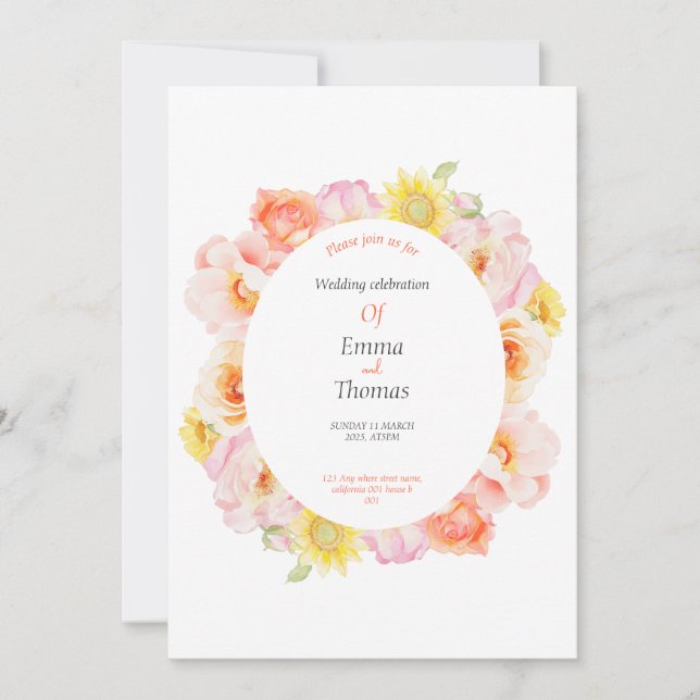 Rosa Rose Rahmen Hochzeitskarte Einladung (Vorderseite)