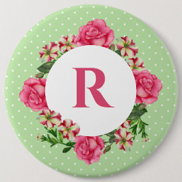 Rosa Rose Red Petunia Polka Dots Button