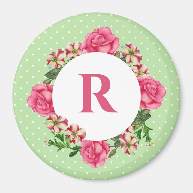 Rosa Rose Red Petunia Polka Dots Magnet (Vorne)