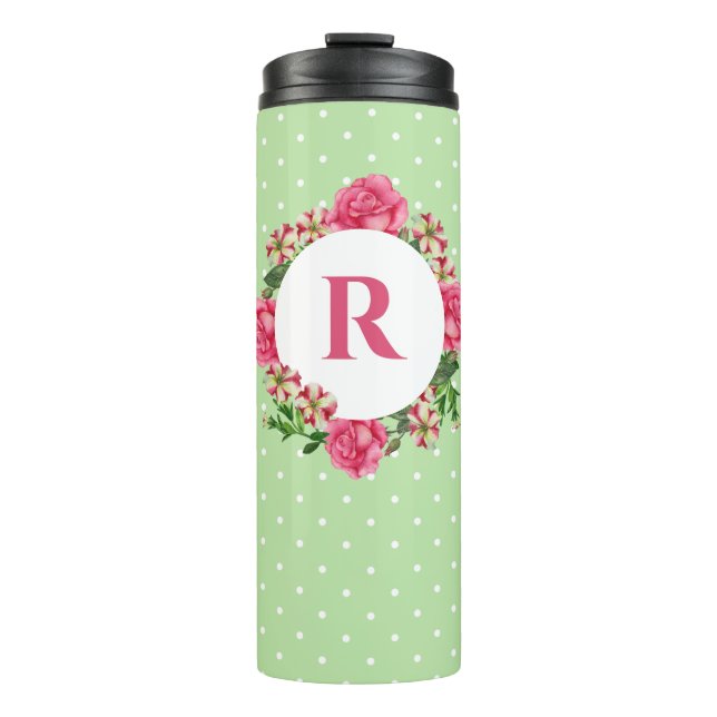 Rosa Rose Red Petunia Polka Dots Thermosbecher (Vorderseite)
