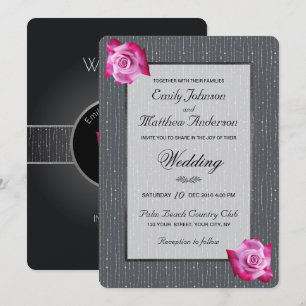 Rosa Rose Ribbon Silberglühen Einladung zur Hochze
