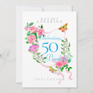 Rosa Rose Ribbon zum Geburtstag Einladung