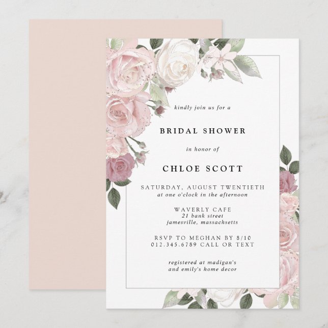 Rosa Rose Rose Blues Bridal Einladung (Vorne/Hinten)