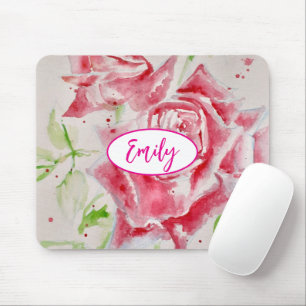 Rosa Rose Rosen Wasserfarbe Blume Florale Kunst Mousepad