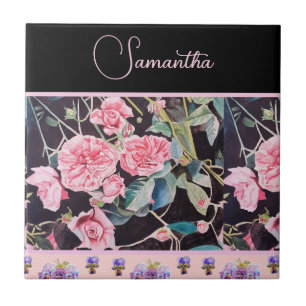 Rosa Rose Rosen Wasserfarbe Vintage Anpassbar Fliese