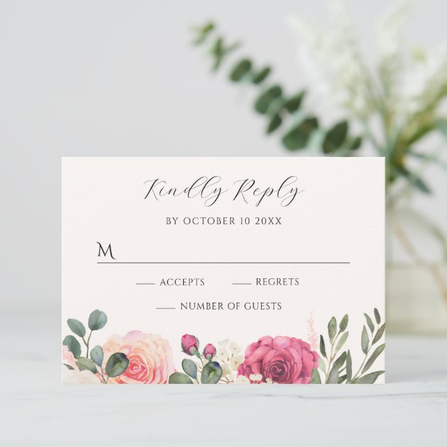 Rosa Rose RSVP Karte (Stehend Vorderseite)