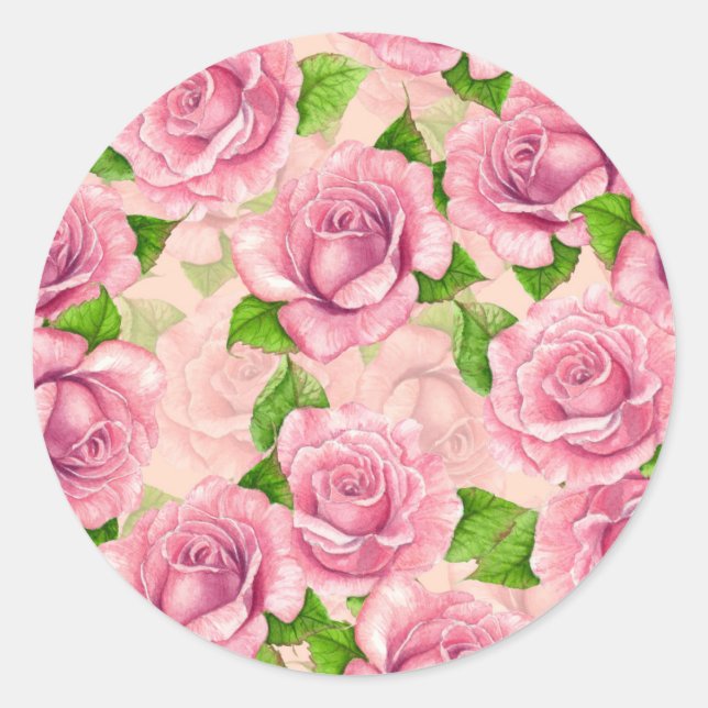 Rosa Rose Runder Aufkleber (Vorderseite)