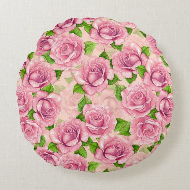 Rosa Rose Rundes Kissen (Vorderseite)