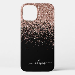 Rosa Rose Schwarzer Glitzer Monogramm Name C Case-Mate iPhone Hülle