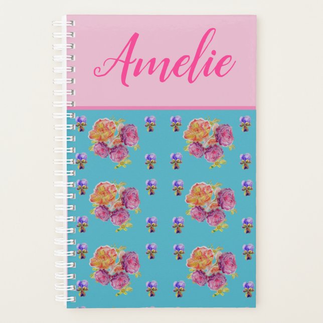 Rosa Rose Shabby Chic Aquamarin Aqua Blume Planer (Vorderseite)