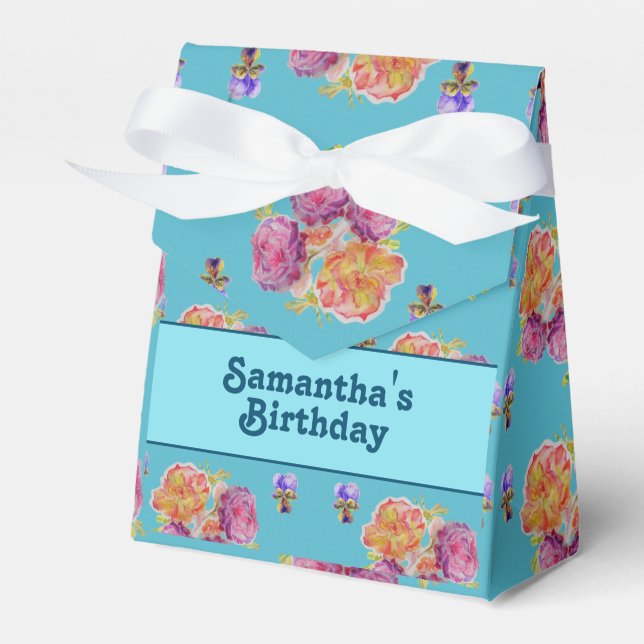Rosa Rose Shabby Chic Aquamarin Aqua Floral Gefall Geschenkschachtel (Vorderseite)