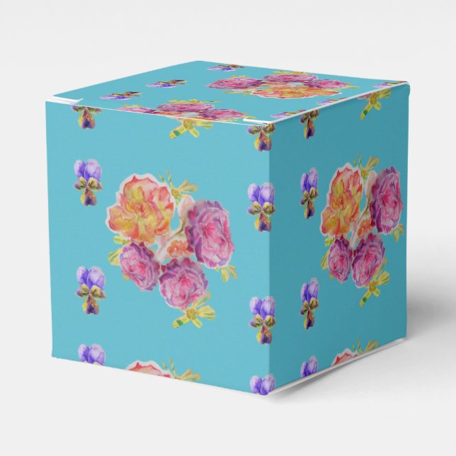Rosa Rose Shabby Chic Aquamarin Aqua Floral Gefall Geschenkschachtel (Vorderseite)