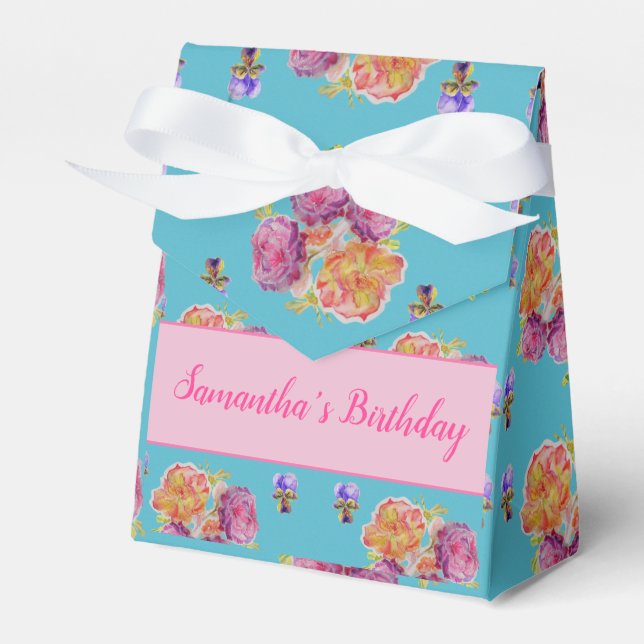 Rosa Rose Shabby Chic Aquamarin Aqua Floral Gefall Geschenkschachtel (Vorderseite)