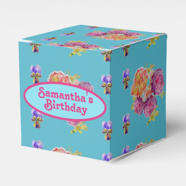 Rosa Rose Shabby Chic Aquamarin Aqua Floral Gefall Geschenkschachtel (Vorderseite)