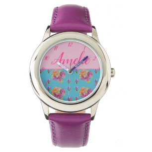 Rosa Rose Shabby Chic Aquamarines Aqua Flora Blume Armbanduhr