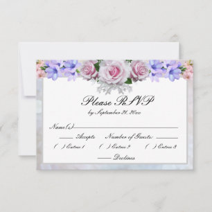 Rosa Rose   Silver Bokeh Wedding RSVP Karte