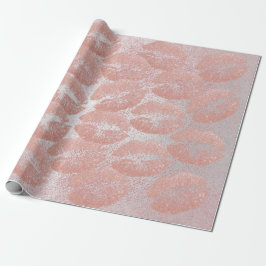 Rosa Rose Silver Glitzer Kiss Lips Pinselstrich Geschenkpapier