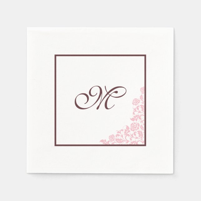 Rosa-Rose-Spitzen-Muster | Script Initial Monogram Serviette (Vorderseite)
