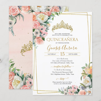 Rosa Rose und Anemone Wasserfarben Quinceanera Einladung