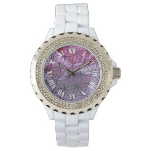 Rosa Rose und die Blume des Lebensmusters Armbanduhr