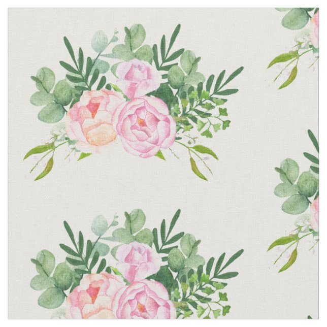 Rosa Rose und Eucalyptus Bouquet Stoff (Nahaufnahme)