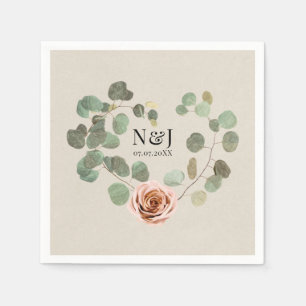 Rosa Rose und Eukalyptus Herz Rustikale Hochzeit Serviette